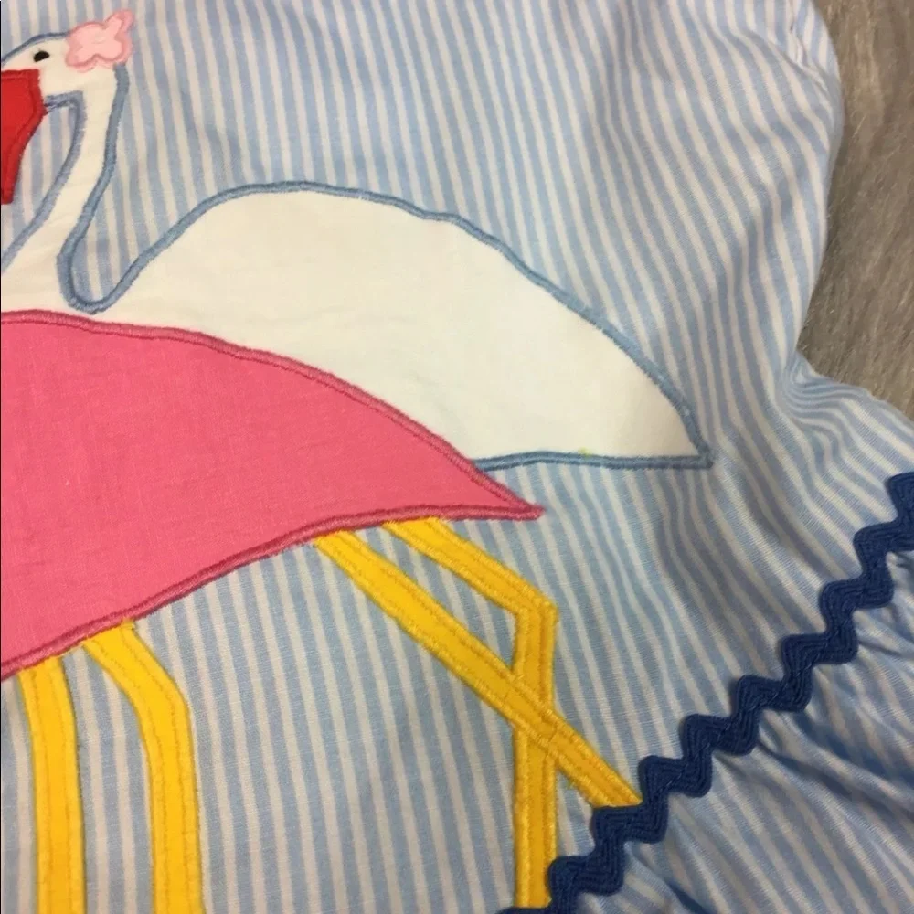 Vintage Alyssa Blue White Striped Flamingo Dress